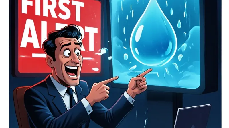 Exaggerated Weather Alert for One Raindrop